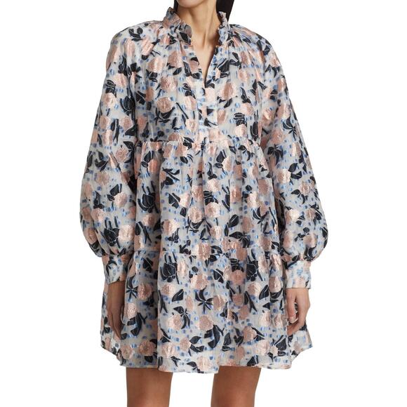 STINE GOYA Dresses & Skirts - Stine Goya Jasmine Metallic Floral Brocade Organza Coquette Dress Size Large
